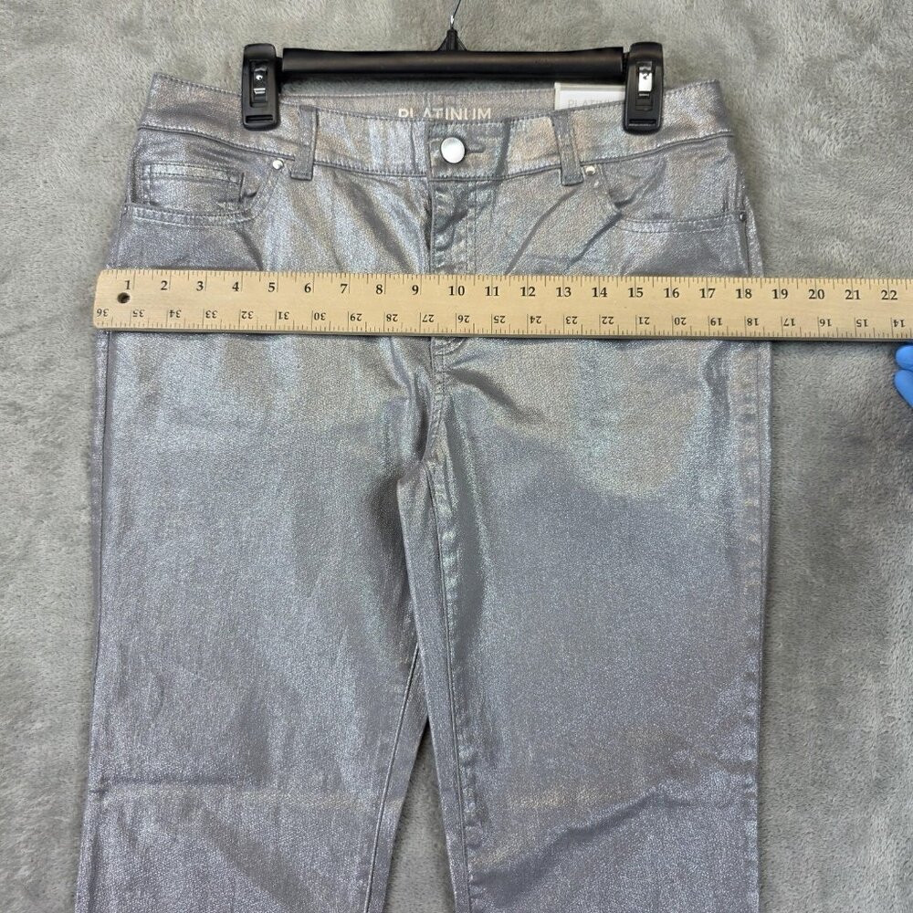 Chicos Platinum Jeans Womens 8 Regular Silver Metallic Slim Leg Denim Pants - Picture 5 of 14